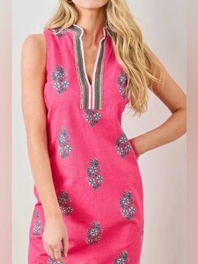 Printfresh Bouquet Blossoms Ocean View Long Tunic Dress Hot Pink Small NWT!